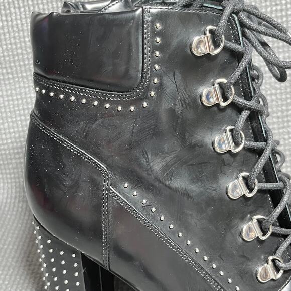 Sigerson Morrison Valora Studded Lace Up Block Heel Booties Womens Size 8B Black - Picture 6 of 15